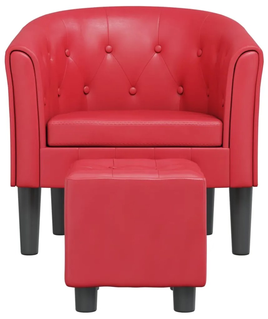 Poltrona com apoio de pés couro artificial vermelho
