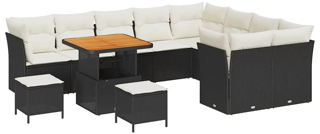 Conjunto de Sofá de Jardim de 12 peças com Almofadas Preto Polirratã A