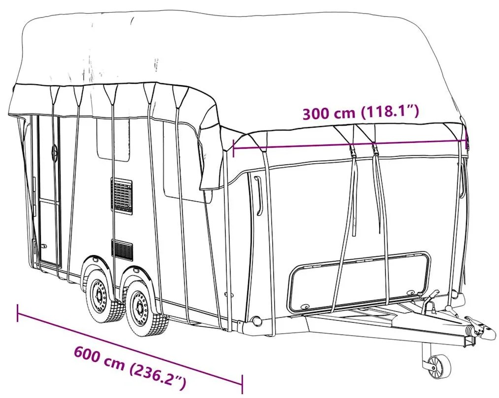 Caravan capa de telhado 600x300 cm tecido não tecido cinzento