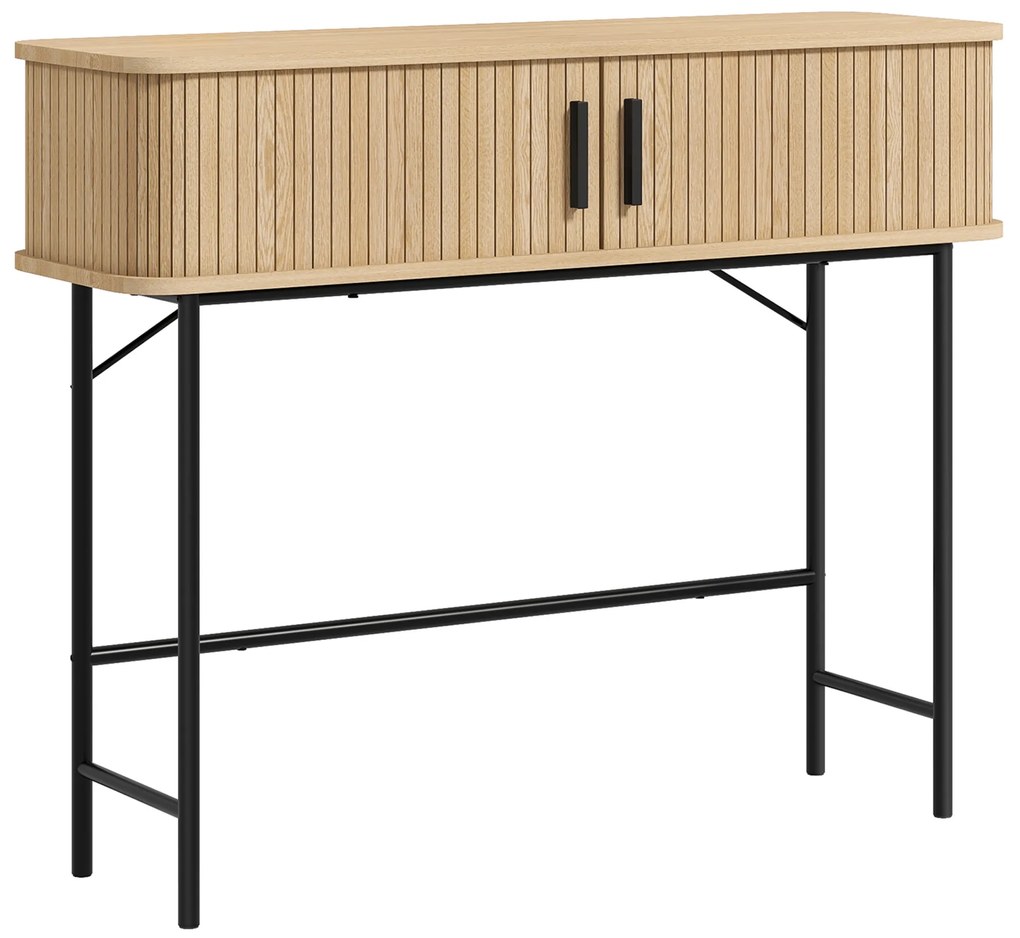 HOMCOM Mesa Consola Vintage Móvel de Entrada com 2 Portas de Correr e Compartimentos Consola de Entrada 100x30x80 cm Carvalho | Aosom Portugal