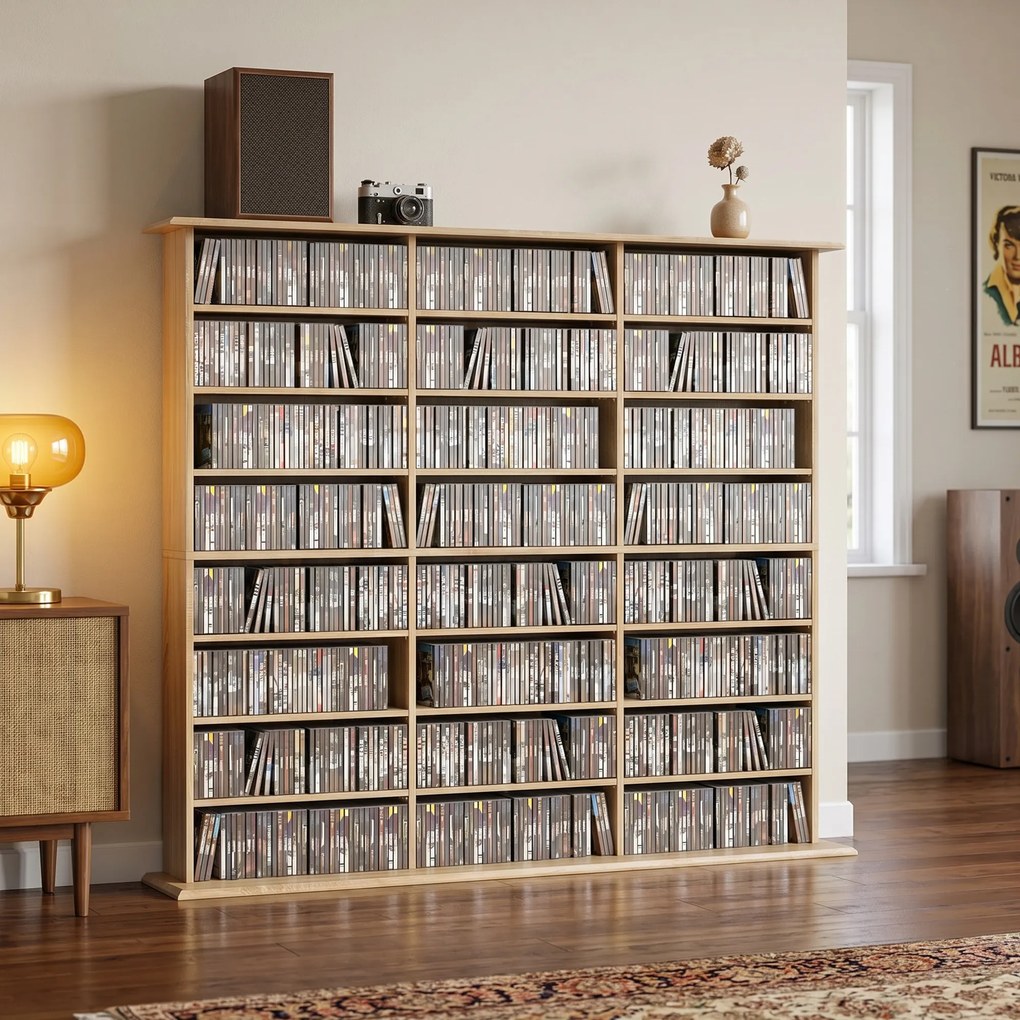 Móvel de arrumação 145 (L) x 24 (P) x 126,3 (A) cm para 1032 CDs / 594 DVDs, estante multimédia, 24 compartimentos e 18 prateleiras ajustáveis, cor ca