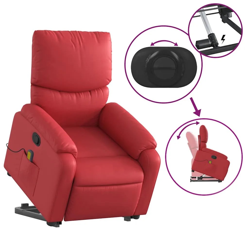 Poltrona massagens reclinável elevatória couro artif. vermelho