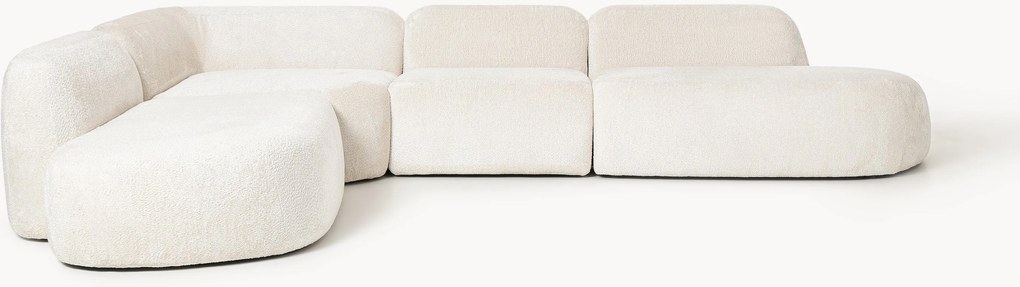 Sofá de canto modular XL em teddy-bouclé com chaise longue Wolke (4 lugares)