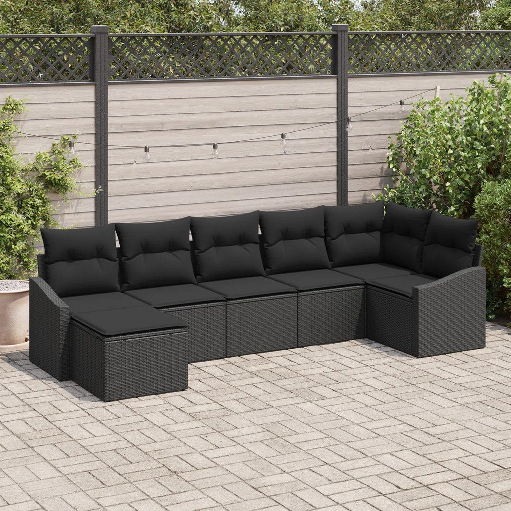 Conjunto de Jantar de 7 Peças para Jardim com Almofadas Preto Rattan P