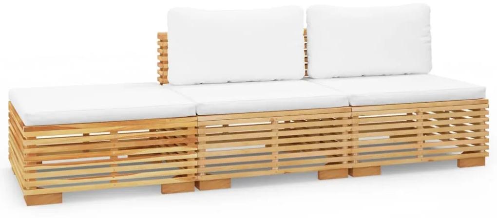 3 pcs conjunto lounge jardim c/ almofadões madeira teca maciça