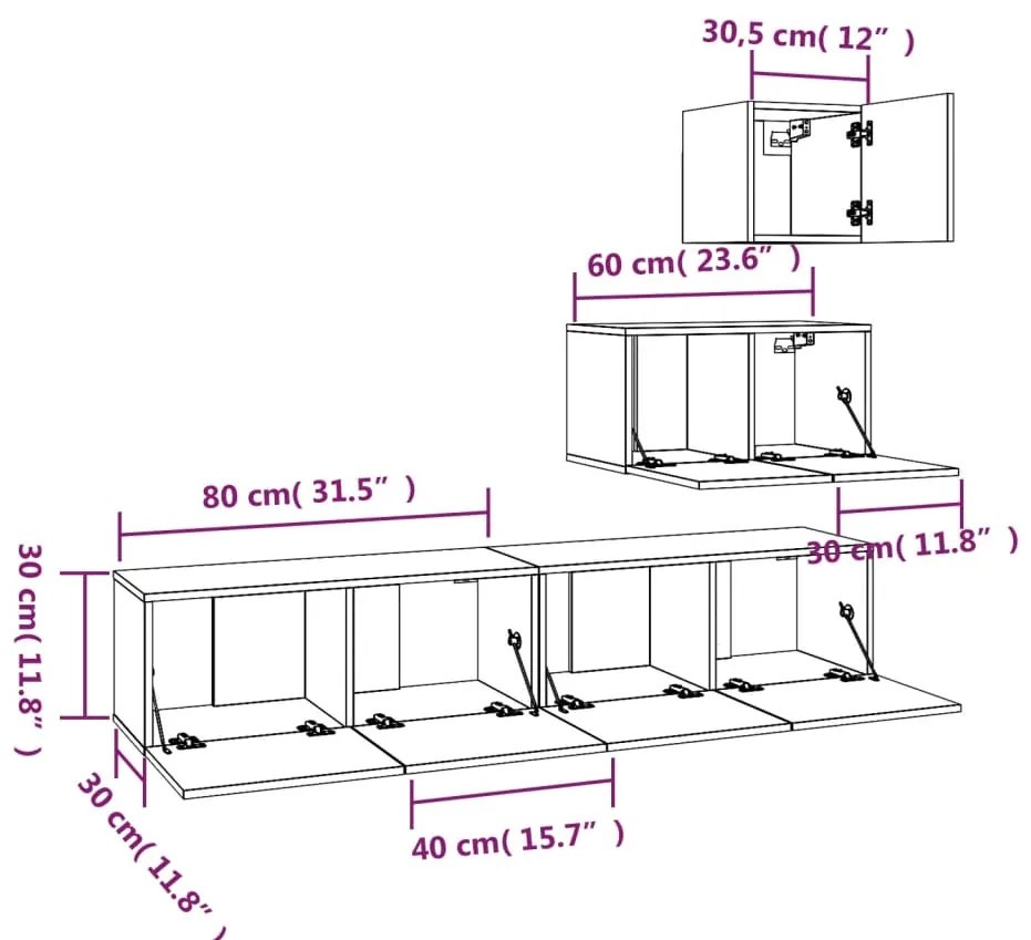 Conjunto móveis de TV 4 pcs madeira processada sonoma cinza