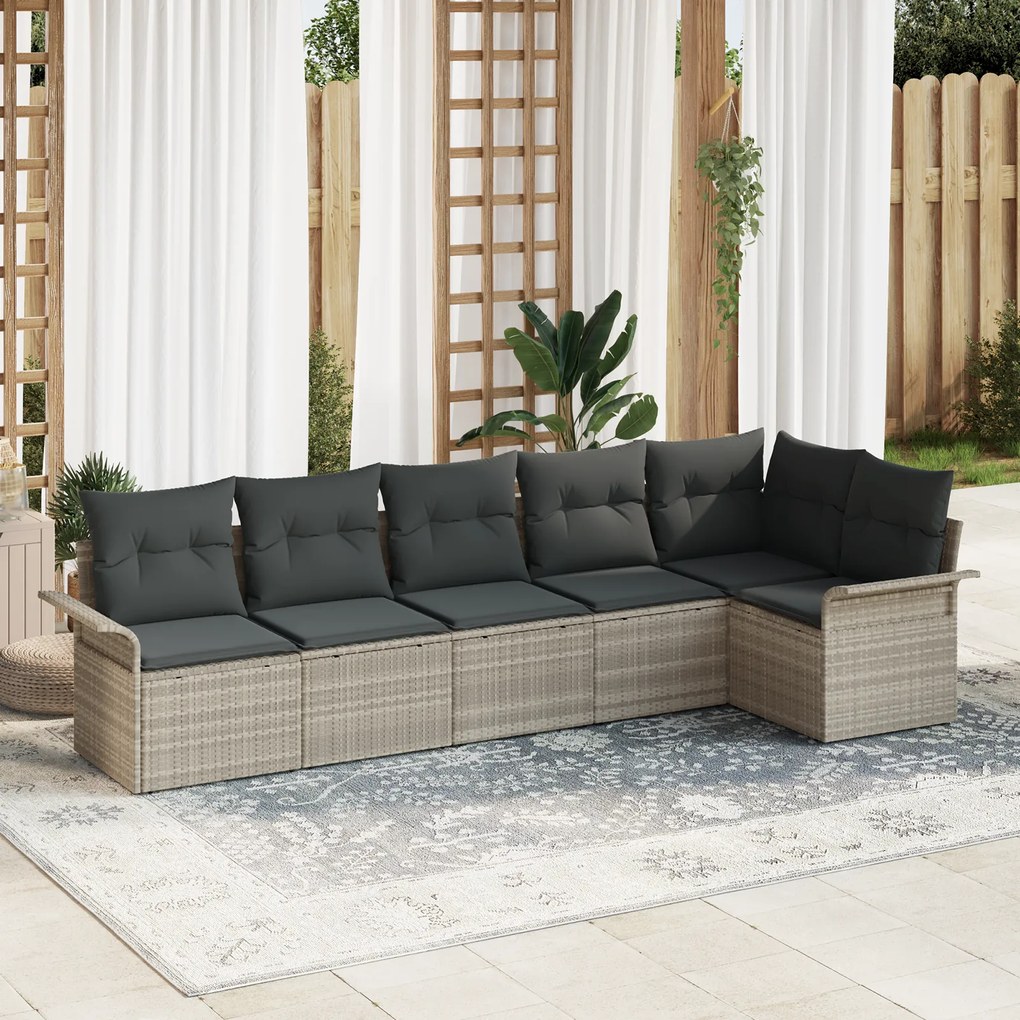 Conjunto de Sofá de Jardim de 6 Peças com Almofadas Cinzento Claro Vim