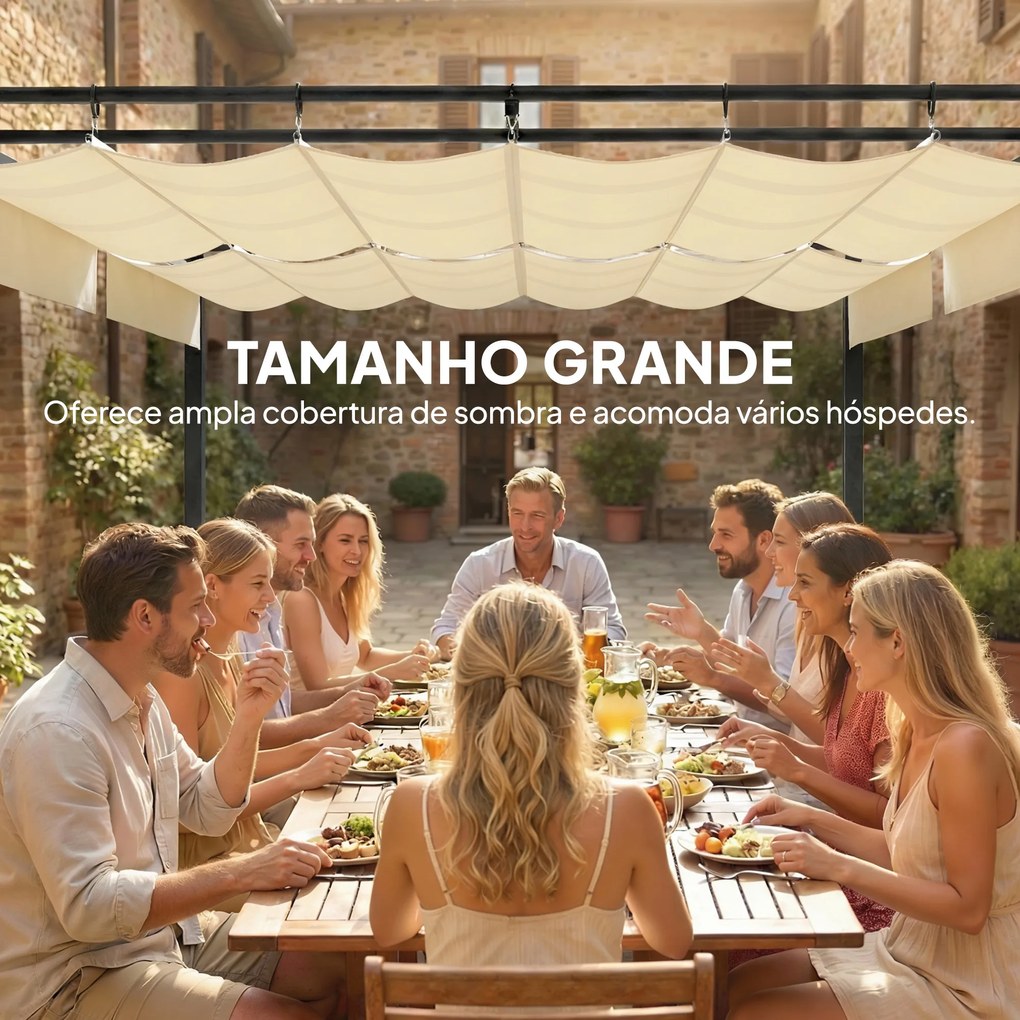 Pérgola de Jardim 6x3 m com Telhado Retrátil Proteção UPF50+ Drenagem Pavilhão de Jardim para Terraço Exterior Creme