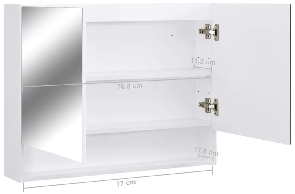 Armário espelhado casa de banho com LED 80x15x60 cm MDF branco