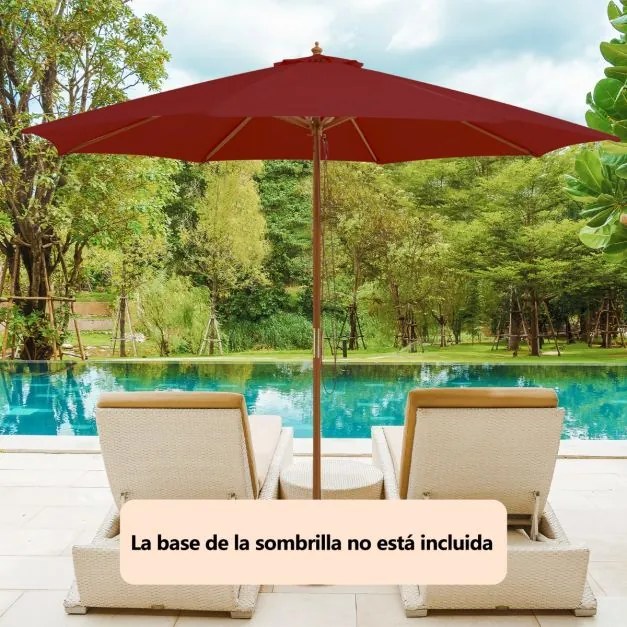 Guarda-sol 300 x 300 x 262 cm com 8 varas de bambu com elevação por roldana e orifício de ventilação para praia ou jardim Vermelho vinho