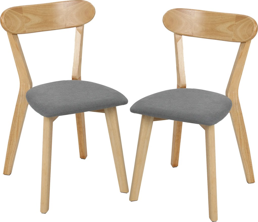 HOMCOM Conjunto de 2 Cadeiras de Jantar, Cadeiras de Cozinha, Assentos Estofados em Linho, Encosto Curvo, Cinza e Madeira Natural | Aosom Portugal