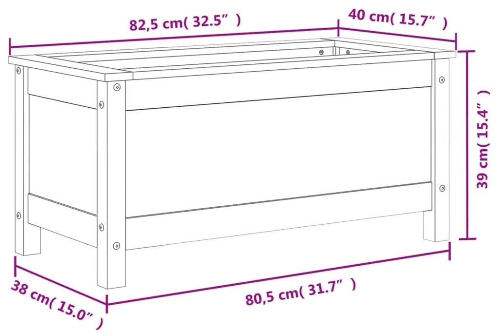 Vaso/floreira de jardim 82,5x40x39 cm pinho maciço branco