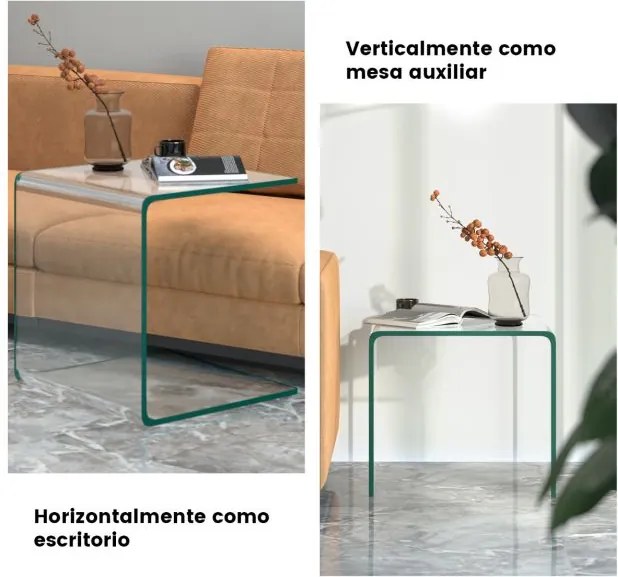 Mesa de centro de vidro temperado com rebordos em cascata e almofadas antiderrapantes Mesa de apoio para sala de estar Quarto 45 x 45 x 41 cm