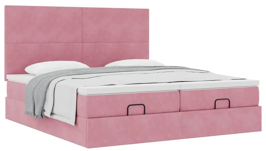 Estrutura de cama otomana com colchões 180x200 cm veludo rosa
