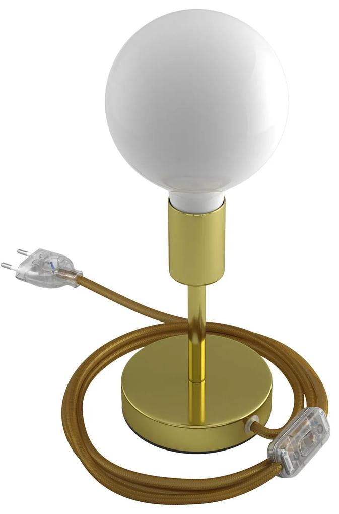 Alzaluce - metal table lamp with fabric cable switch and 2 poles plug - 10 cm / Latão