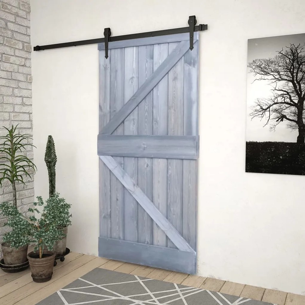 vidaXL Porta 80x210 cm madeira de pinho maciça cinzento