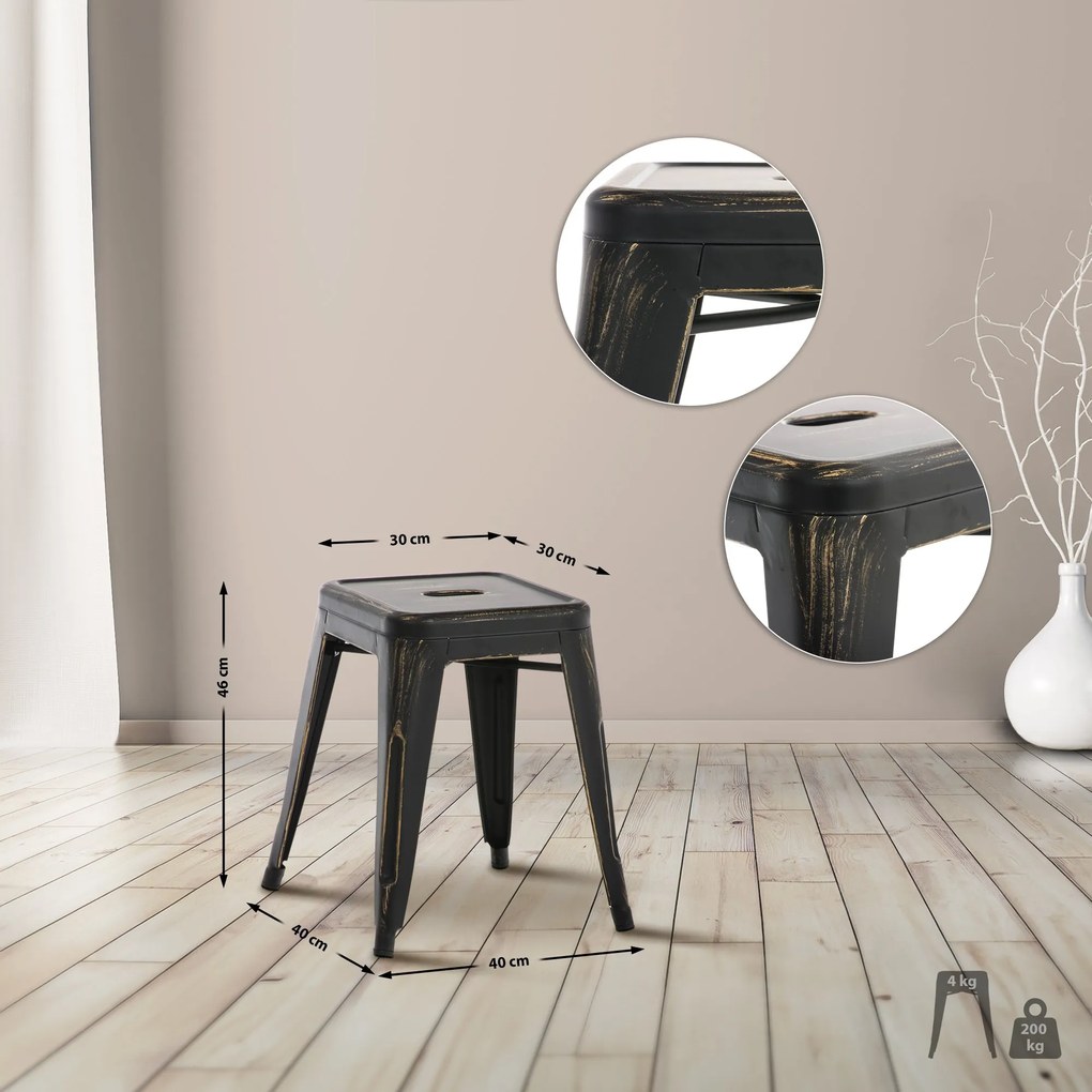 Banco Armin em metal 46 x 40 x 40 cm Preto + Dourado