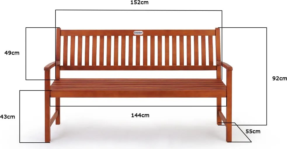 Banco de jardim Maxima em madeira de eucalipto com certificação FSC® 152x55x92cm Castanho
