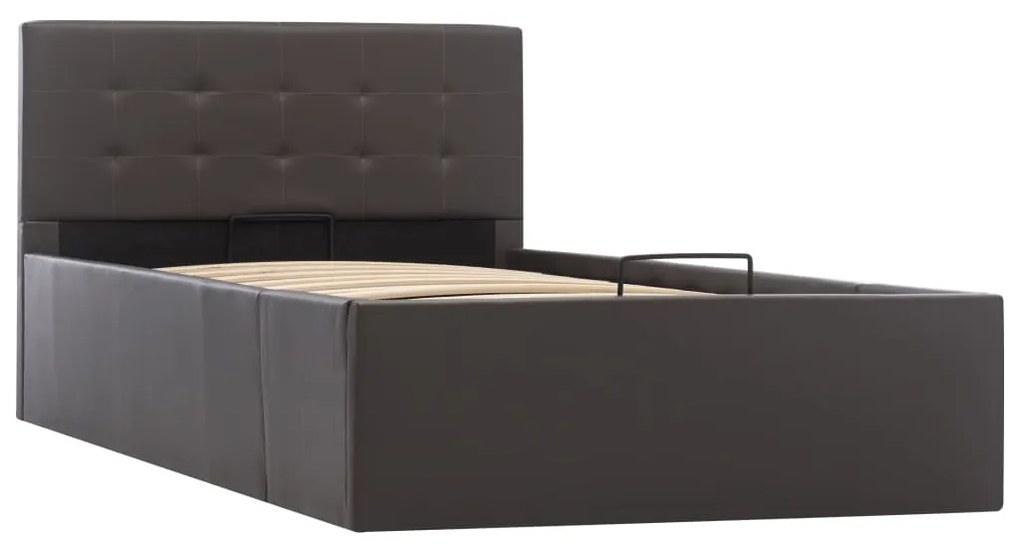 Cama hidráulica c/ arrumação 100x200cm couro artificial cinza