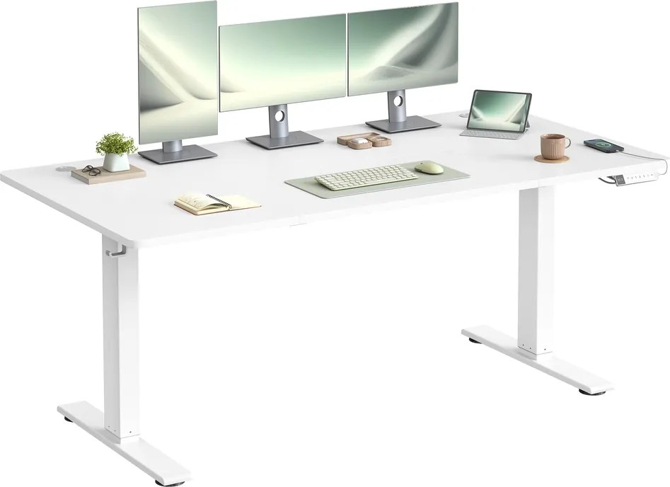Secretária elétrica com regulação elétrica da altura, 160 x 80 x (72-120) cm, com porta USB-C Branco
