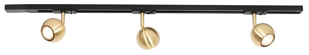 Sistema de trilho moderno monofásico de 3 luzes preto com dourado - Gissi Moderno