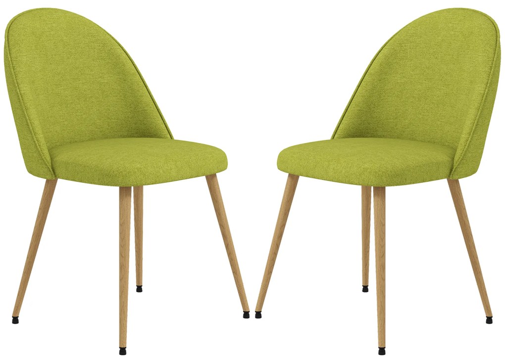 HOMCOM Conjunto de 2 Cadeiras Sala de Jantar Estofadas em Tecido de Linho com Pés de Aço 50x52x83 cm Verde e Madeira | Aosom Portugal