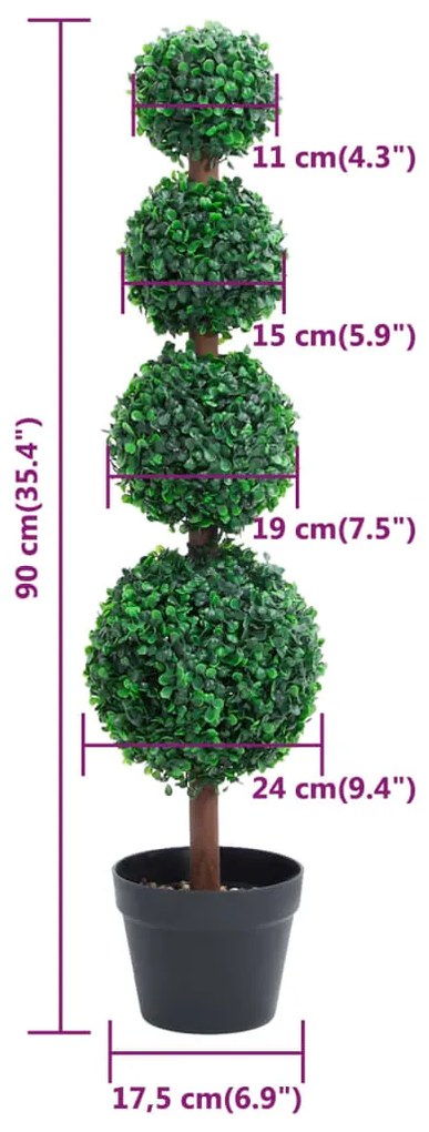 Planta artificial buxo em forma de esfera com vaso 90 cm verde