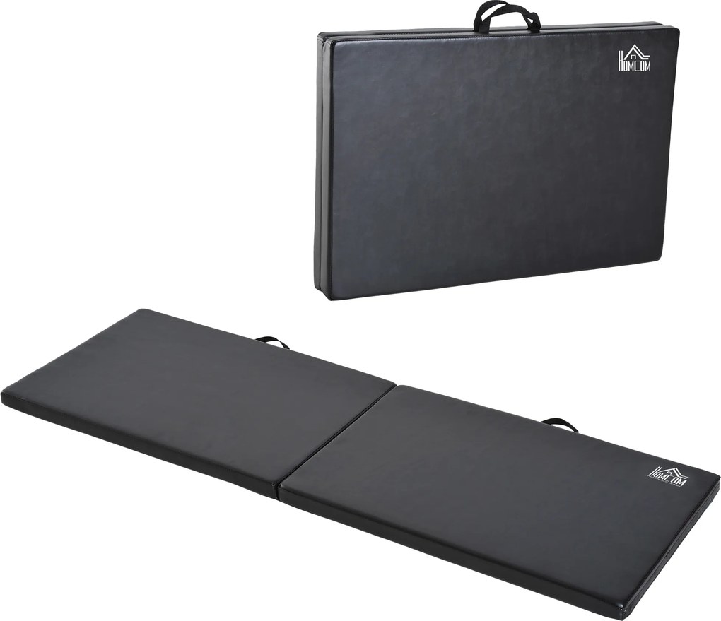 HOMCOM Tapete de ginástica yoga pilates fitness dobrável portátil grande conforto 180L x 60l x 5H cm revestimento sintético preto | Aosom Portugal