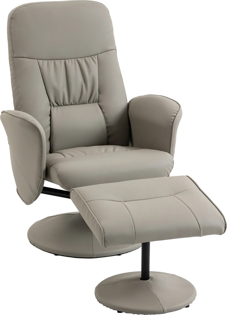 Poltrona Relax Reclinável com Otomana Encosto Alto Giratória 360° Apoios de Braços 76x81x101 cm Bege Cinzento