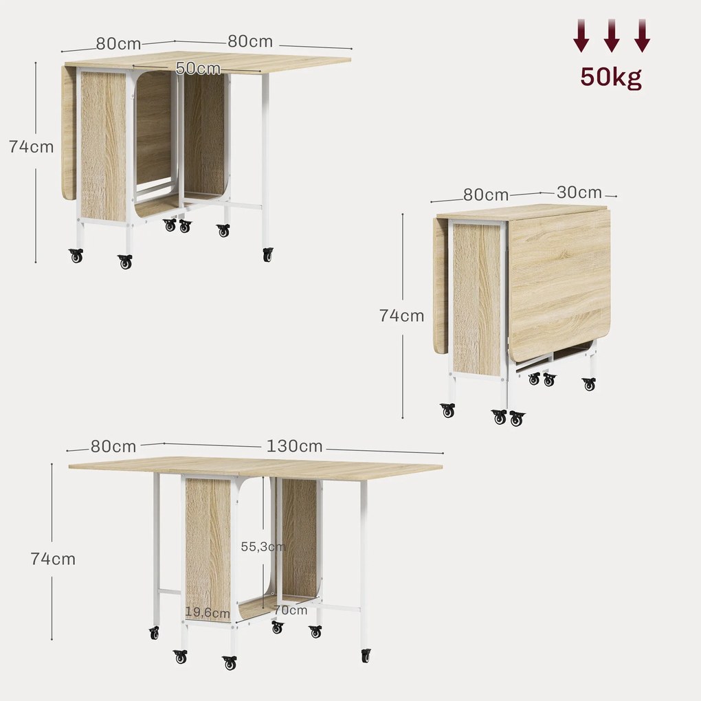 HOMOM Mesa de Cozinha Dobrável Mesa de Refeição Dobrável com Rodas Lat