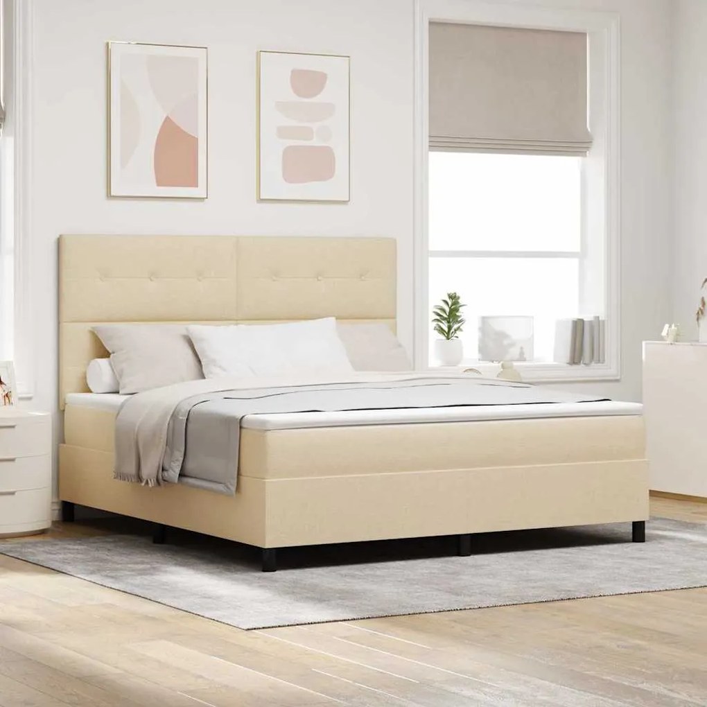 vidaXL Cama Box com colchão com cabeceira Creme 180 x 200 cm tecido