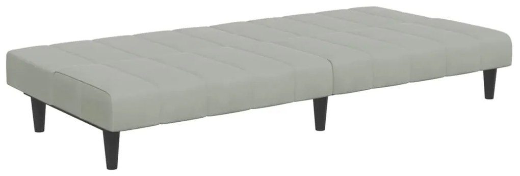 Sofá-cama 2 lugares c/ apoio de pés veludo cinza-claro