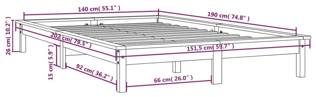 Estrutura de cama 140x190 cm pinho maciço castanho mel