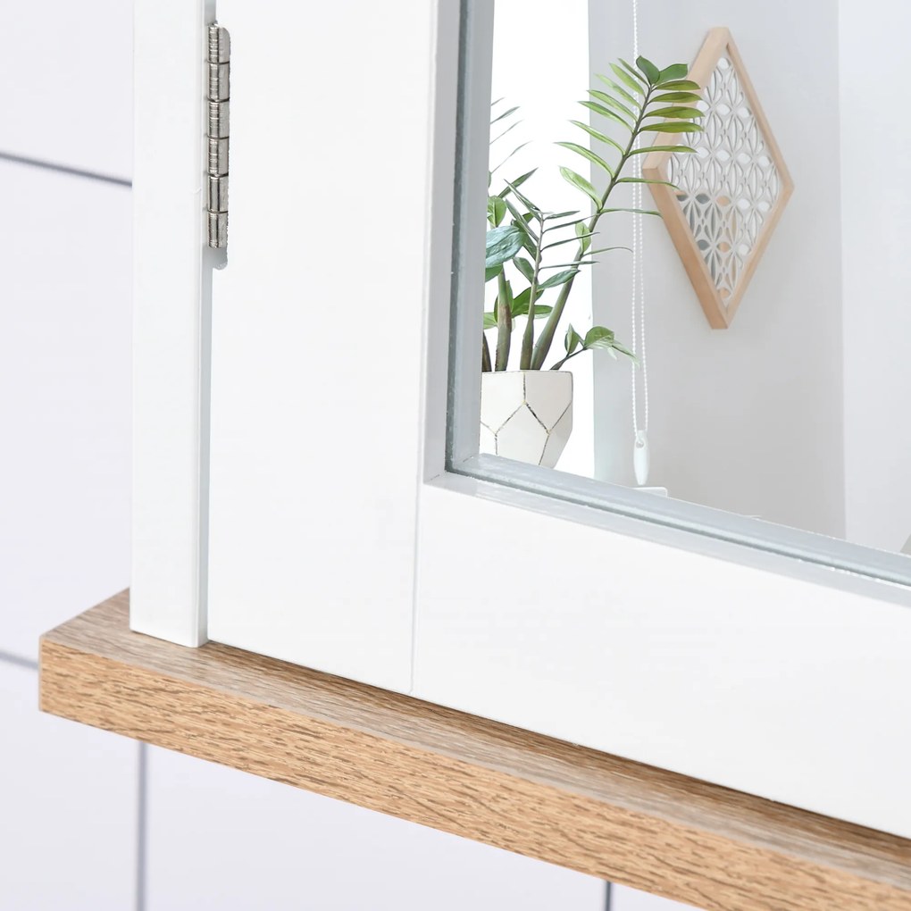 Kleankin Armário de banheiro montado na parede com espelho 2 portas Prateleira ajustável em 3 posições 56x14x46 cm Branco