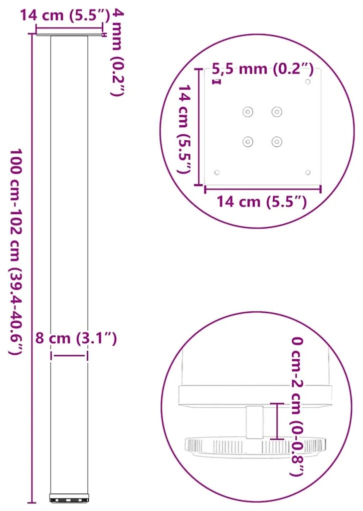 Pés para mesa de bar 4 peças aço natural 100-102 cm aço
