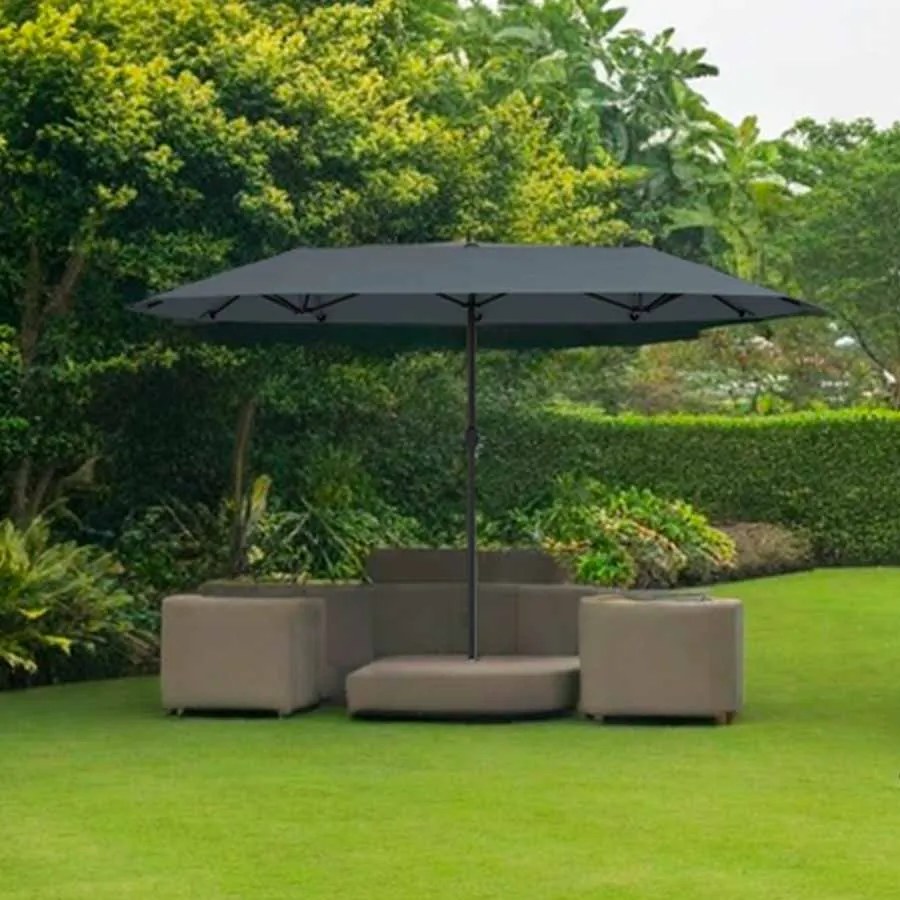 Guarda-sol de 392 cm com dupla face, grande, tamanho duplo, com manivela e 12 varas resistentes para jardim Cinzento