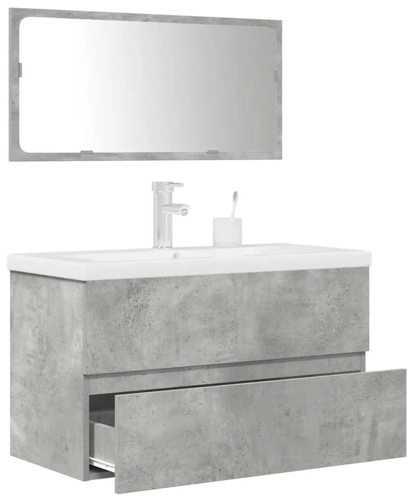 vidaXL 3 pcs conj. móveis casa banho derivados madeira cinza cimento