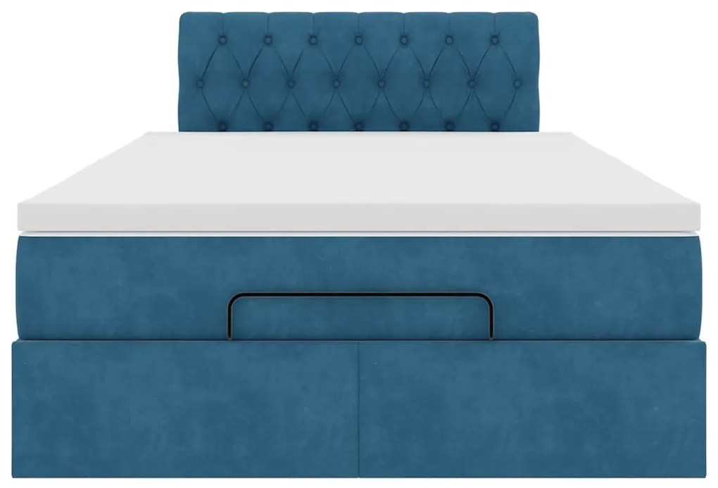Cama otomana com colchão 120x190 cm veludo azul-escuro