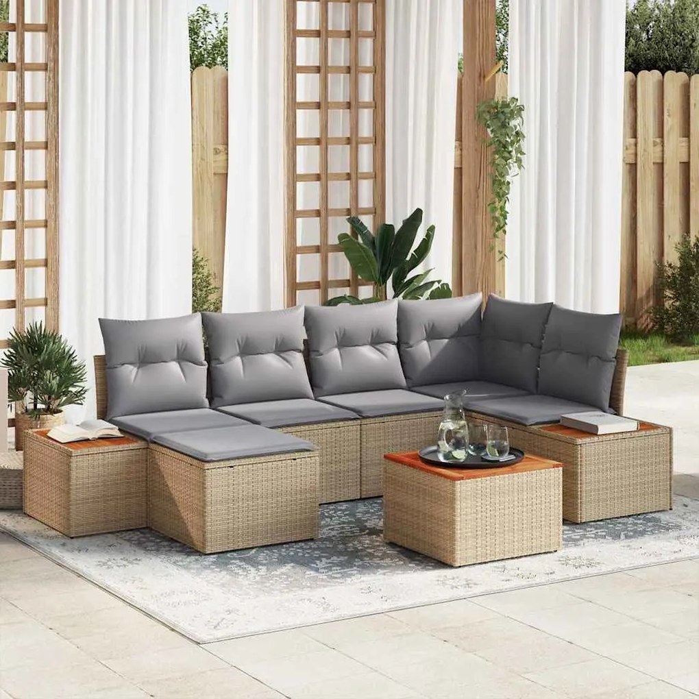 Conjunto de Sofá de Jardim vidaXL de 7 Peças com Almofadas Bege Vime A