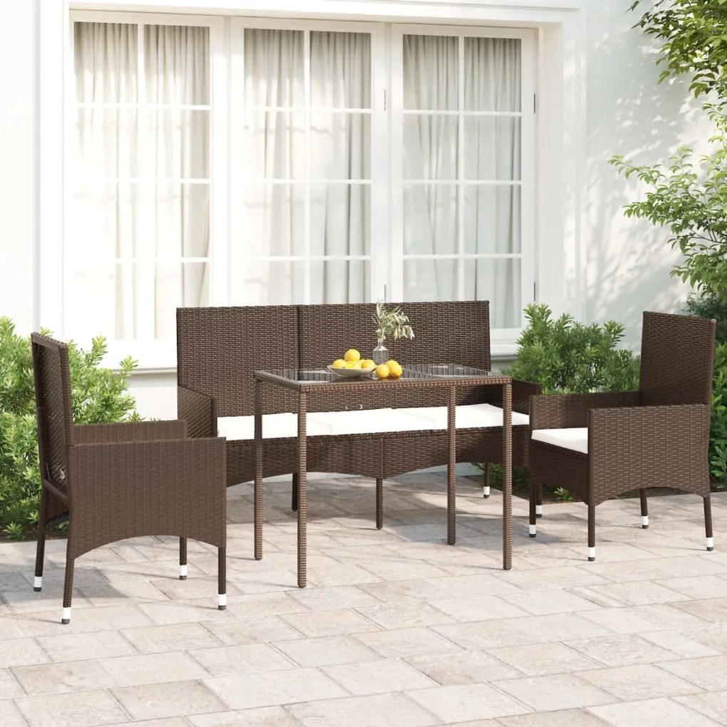 vidaXL 4 pcs conjunto lounge jardim c/ almofadões vime PE castanho