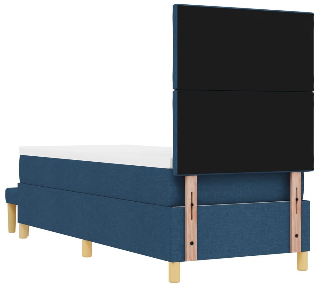 Cama Box Spring com Colchão e Banco Azul 80x200 cm Tecido