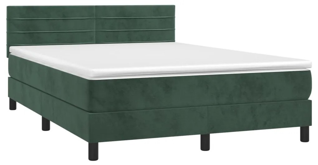 Cama com molas/colchão 140x190 cm veludo verde-escuro