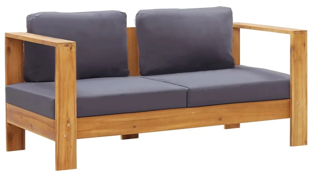 vidaXL Banco jardim c/ almofadões 140cm madeira acácia maciça cinzento