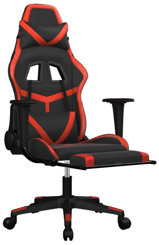 Cadeira gaming c/ apoio pés couro artificial preto e vermelho