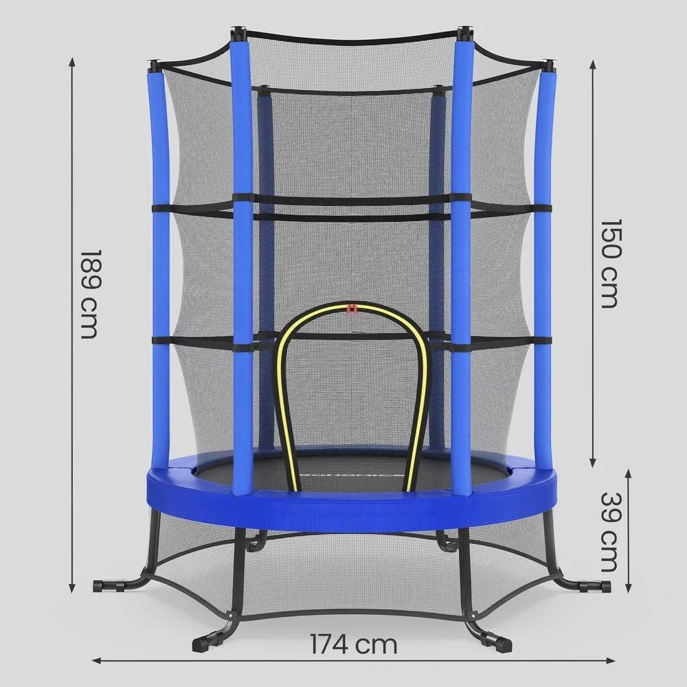 Trampolim infantil, trampolim de jardim de 174 cm com rede de segurança, Azul