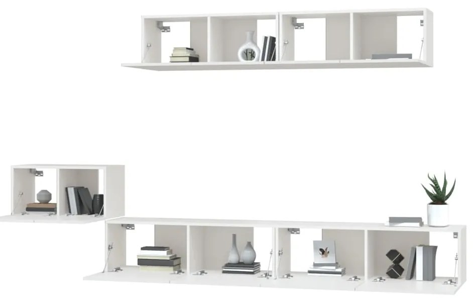 Conjunto móveis de TV 5 pcs madeira processada branco