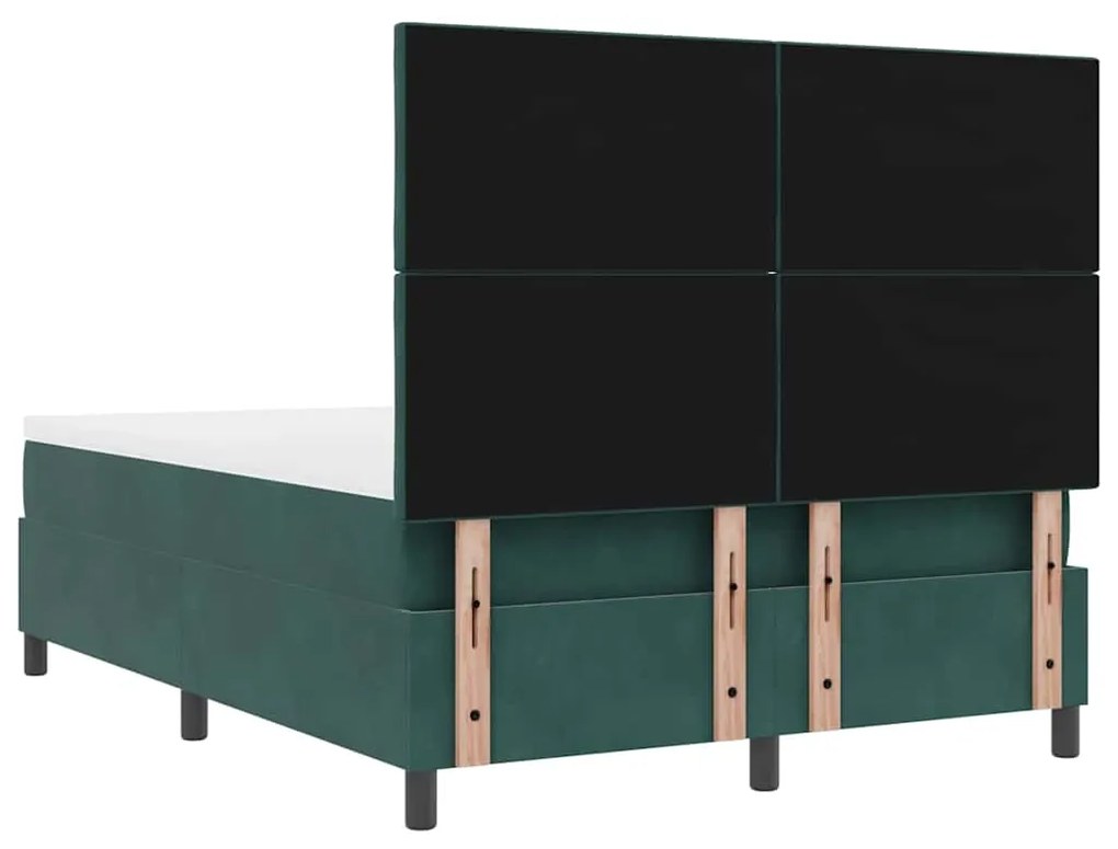 Cama Box Spring vidaXL com Colchão e LED Verde Escuro 140x200 cm Velud