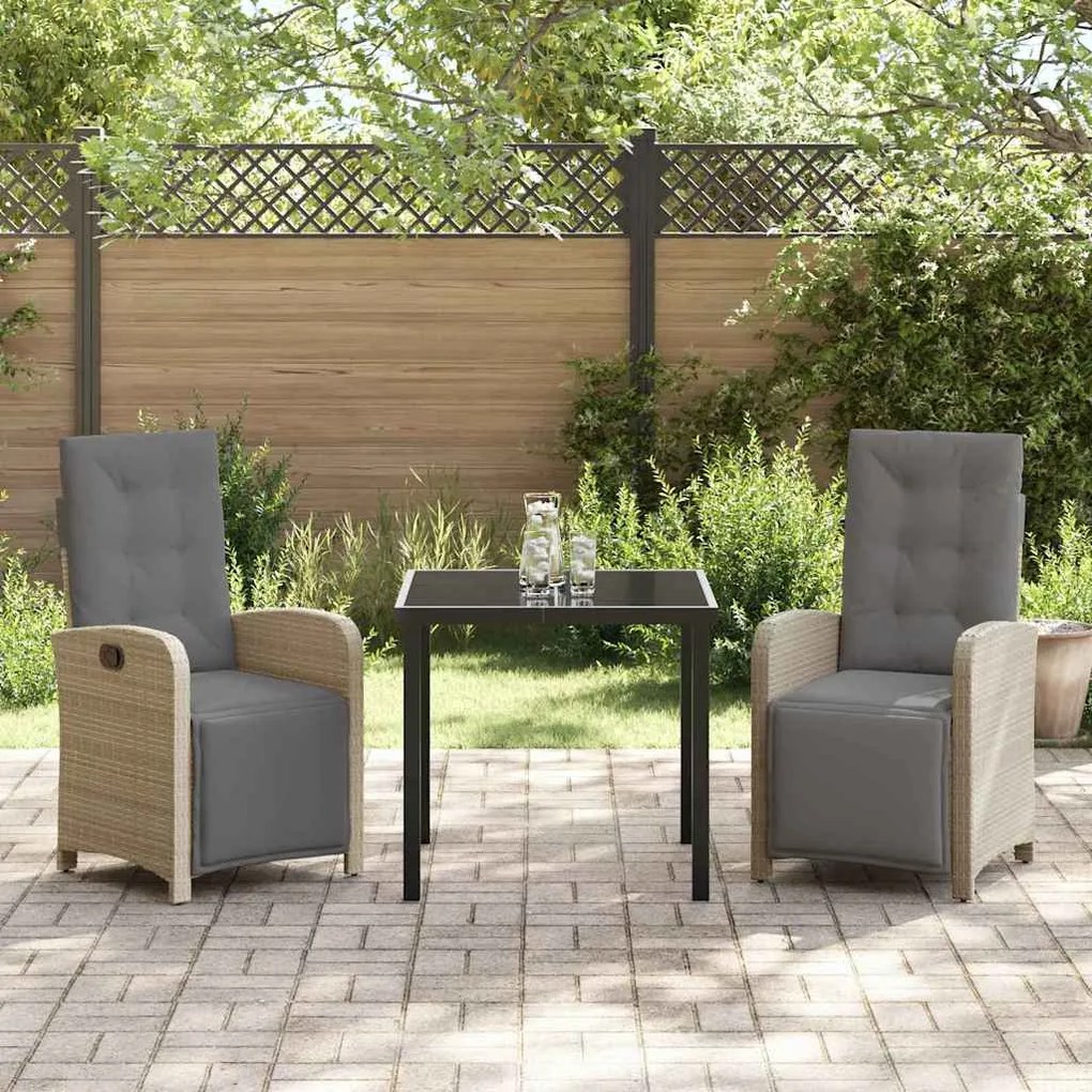 Conjunto de Jantar para Jardim 3 Peças da com Almofadas Bege em Rattan
