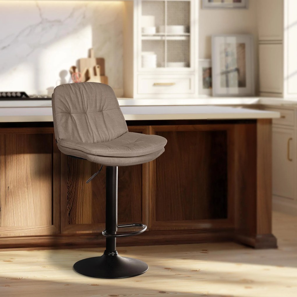 Banco de bar em tecido com estrutura preta 92-113 x 46 x 54 cm castanho acizentado