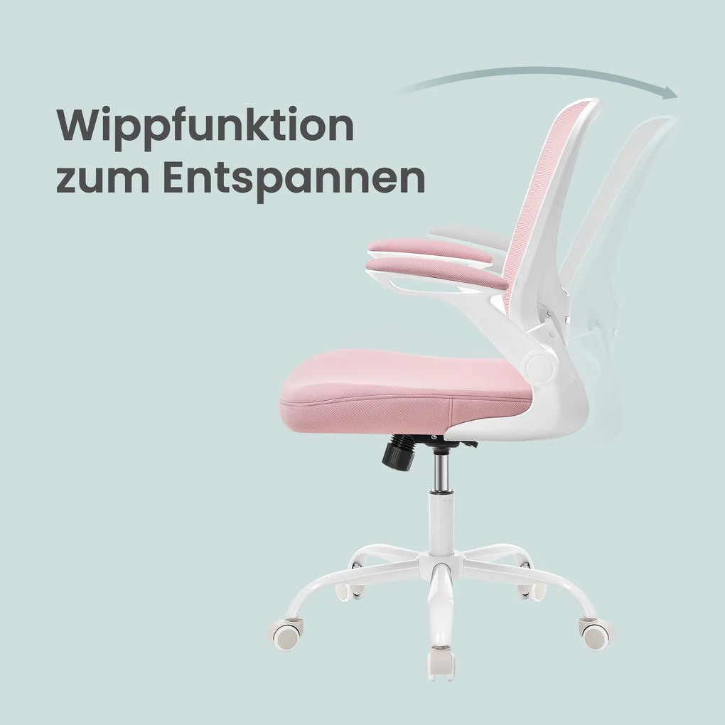 Cadeira de escritório ergonómica, cadeira giratória com função de balanço, cadeira em malha rosa